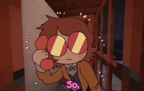 a cartoon of a girl talking on a phone with the words squiddo written above her