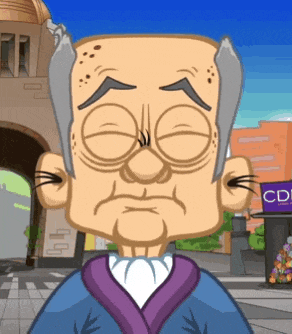 a cartoon character with a purple sign that says cd on it