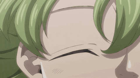 a close up of a girl 's face with green hair