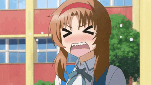 a girl with a red headband is making a funny face