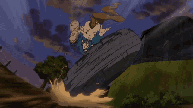 a cartoon of a man falling off a building with a cowboy hat on