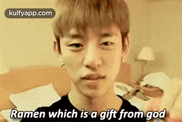 a young man is talking about ramen which is a gift from god