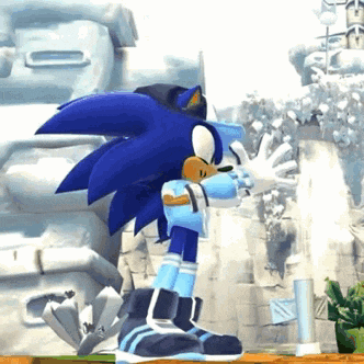 sonic the hedgehog is wearing a hat and gloves