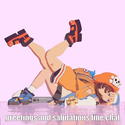 a cartoon of a girl with the words greetings and salutations fine chat