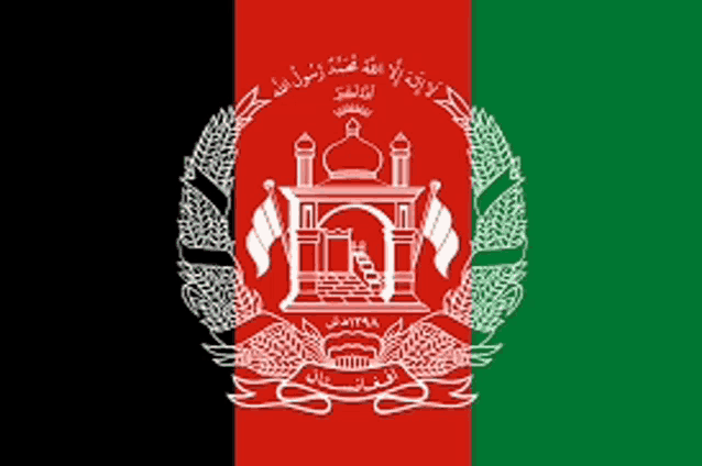 the flag of afghanistan is red green and black with a white emblem