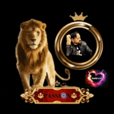 a picture of a lion and a picture of a man in a frame with the word passion on it