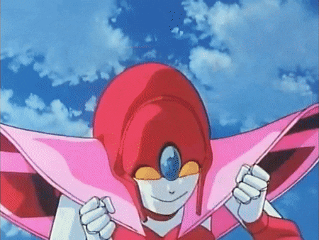 a cartoon character is holding a pink scarf over his head