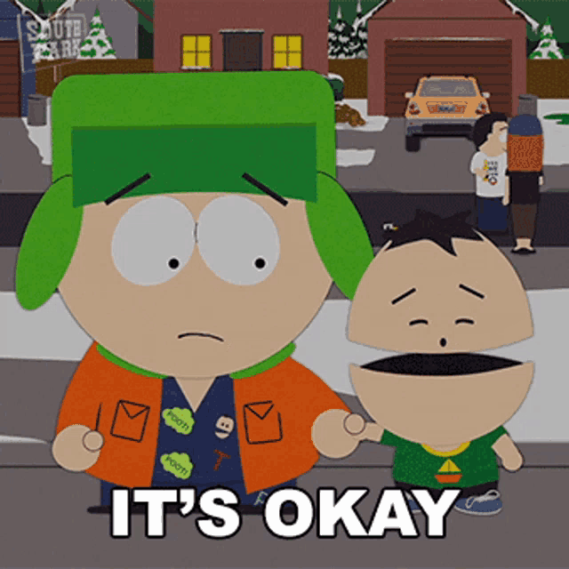 a cartoon character says it 's okay while standing next to another character