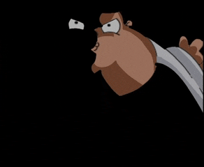 a cartoon character with an angry look on his face against a black background