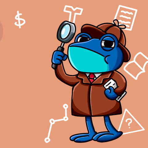 a frog wearing a mask is holding a magnifying glass in front of the word doctor