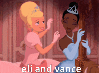 a cartoon of two princesses with the words " eli and vance " on the bottom