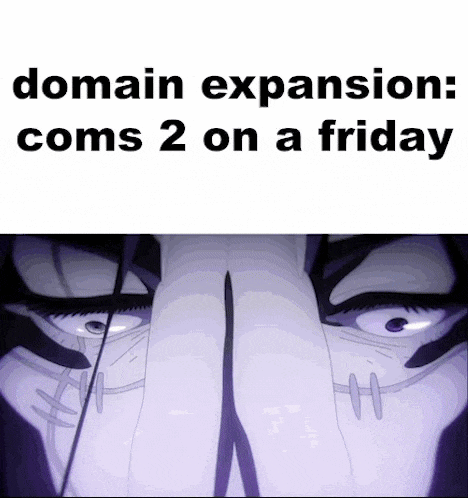 a cartoon of a man 's face with the words domain expansion coms 2 on a friday