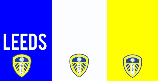 a blue white and yellow poster with the word leeds on it