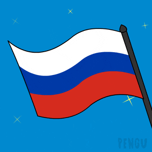a penguin is holding a russian flag in its paw