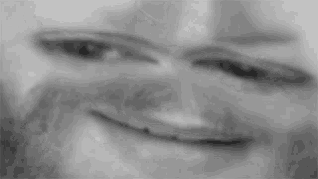 a close up of a man 's face with a beard and a smile .