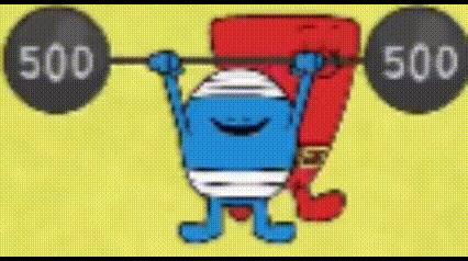 a cartoon character is lifting a barbell with the numbers 500 on it .