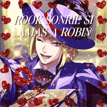 a picture of a cartoon character with the words " rook sonrie si ama a robin " on it