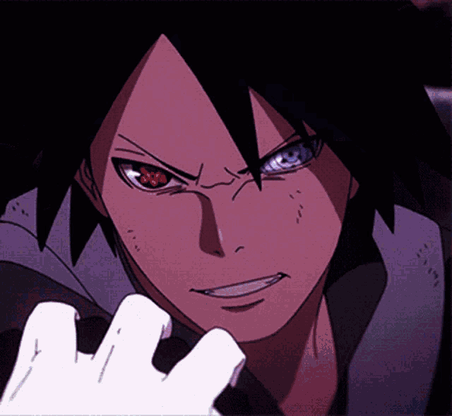 a close up of a person with red eyes