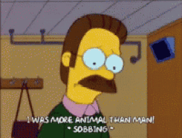 a cartoon character from the simpsons says i was more animal than man