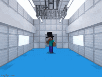 a minecraft character wearing a top hat is standing in a room