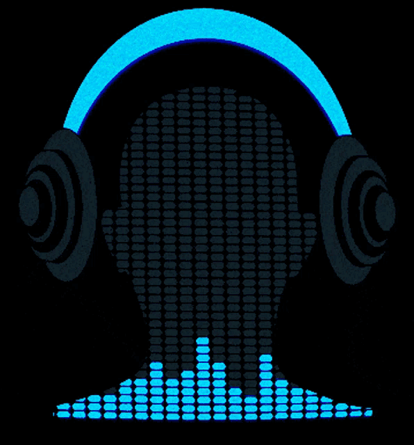 a silhouette of a person wearing headphones with a blue equalizer