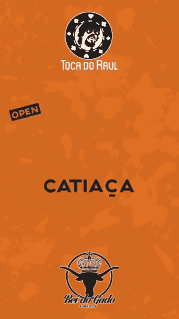an orange background with logos for toca do raul and catiaca on it