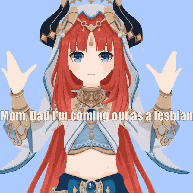 a cartoon of a girl with red hair says mom dad i m coming out as a lesbian