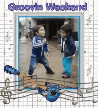 a picture of two young boys dancing with the words groovin weekend