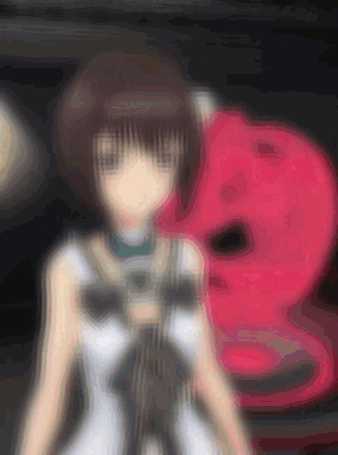 a blurry picture of a girl with red hair
