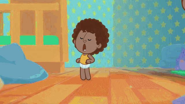 a cartoon of a man putting a pillow on a little boy 's head