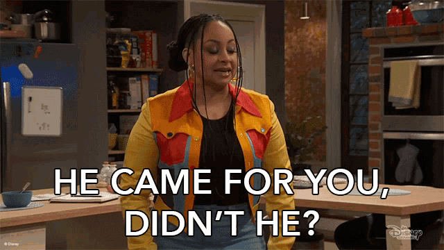 a woman in a colorful jacket says he came for you did n't he