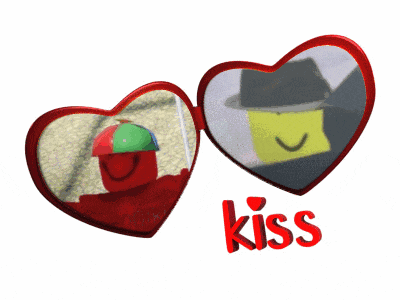 a pair of heart shaped sunglasses with the word kiss on the bottom right
