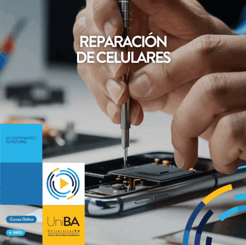 a person repairing a cell phone with the words reparacion de celulares