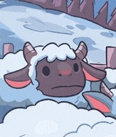 a cartoon of a sheep with horns and a sad face .