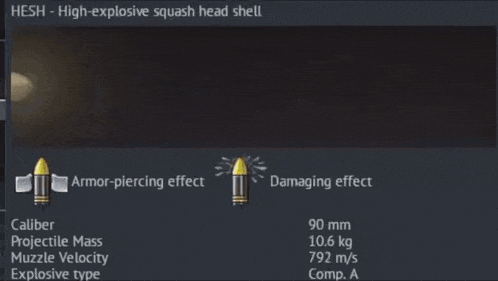 a screenshot of a high explosive squash head shell shows the damage effect