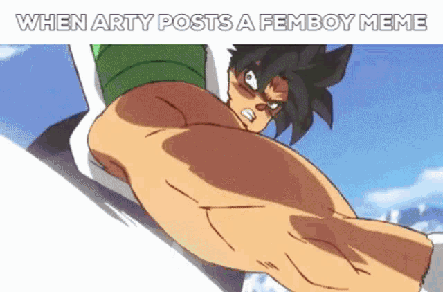 a cartoon of a man with a huge arm is being used as a meme .