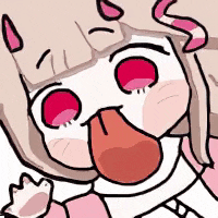 a close up of a cartoon character with her tongue out .