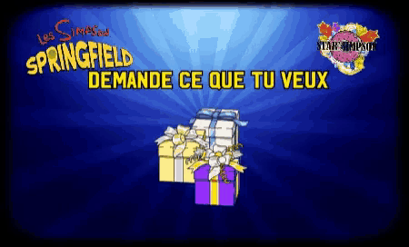 a poster for les simpsons springfield shows a bunch of presents