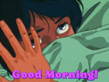 a cartoon of a person covering their face with a green blanket and the words good morning