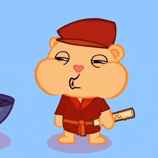 a cartoon bear wearing a red hat and a red robe