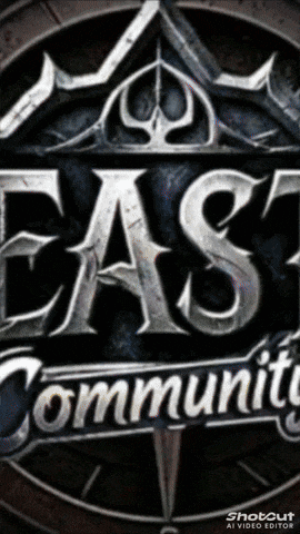 a logo for east community with a compass