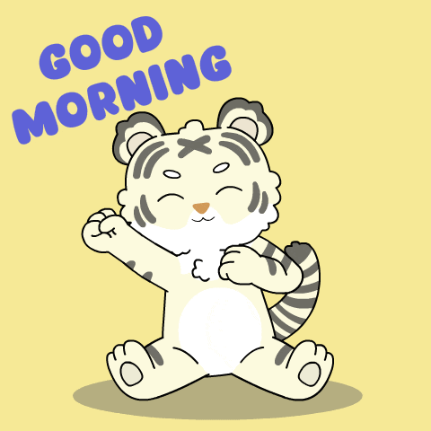 a cartoon of a tiger with the words good morning behind it