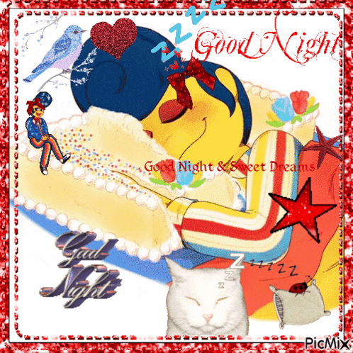 a picture of a cartoon character sleeping with the words good night and sweet dreams