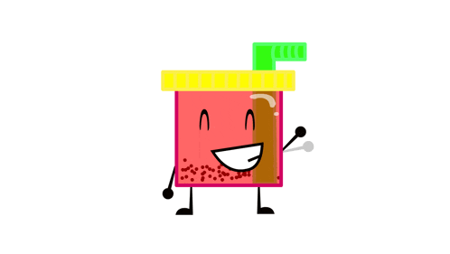 a cartoon drawing of a container with arms and legs