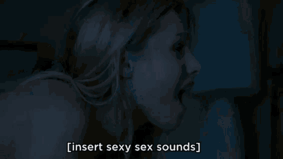 a man and a woman are laying on a bed with the words insert sexy sex sounds