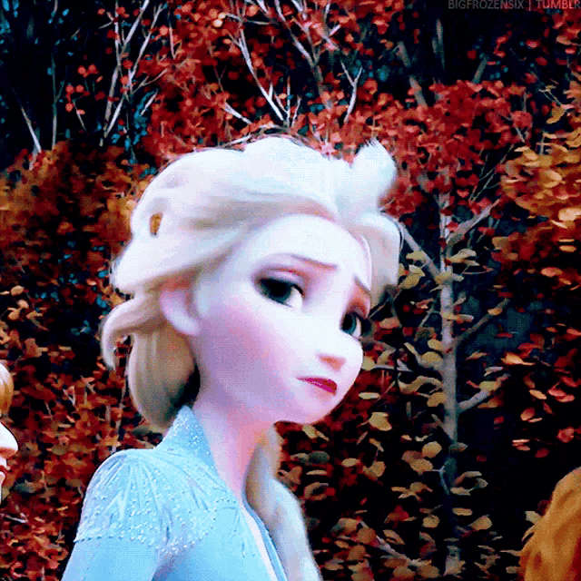 a close up of elsa from the movie frozen ii