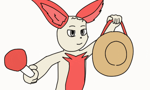 a drawing of a bunny holding a hat