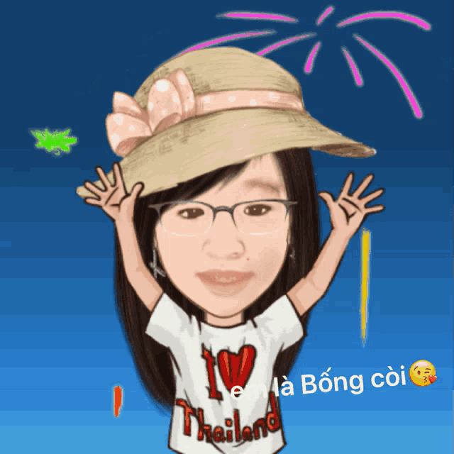 a cartoon of a girl wearing a shirt that says i love thailand