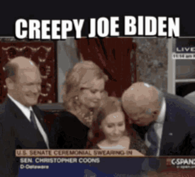 a creepy joe biden meme is displayed on a screen