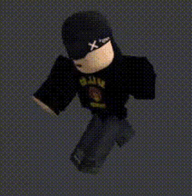 a roblox character is wearing a black hat and a black shirt with a skull on it .